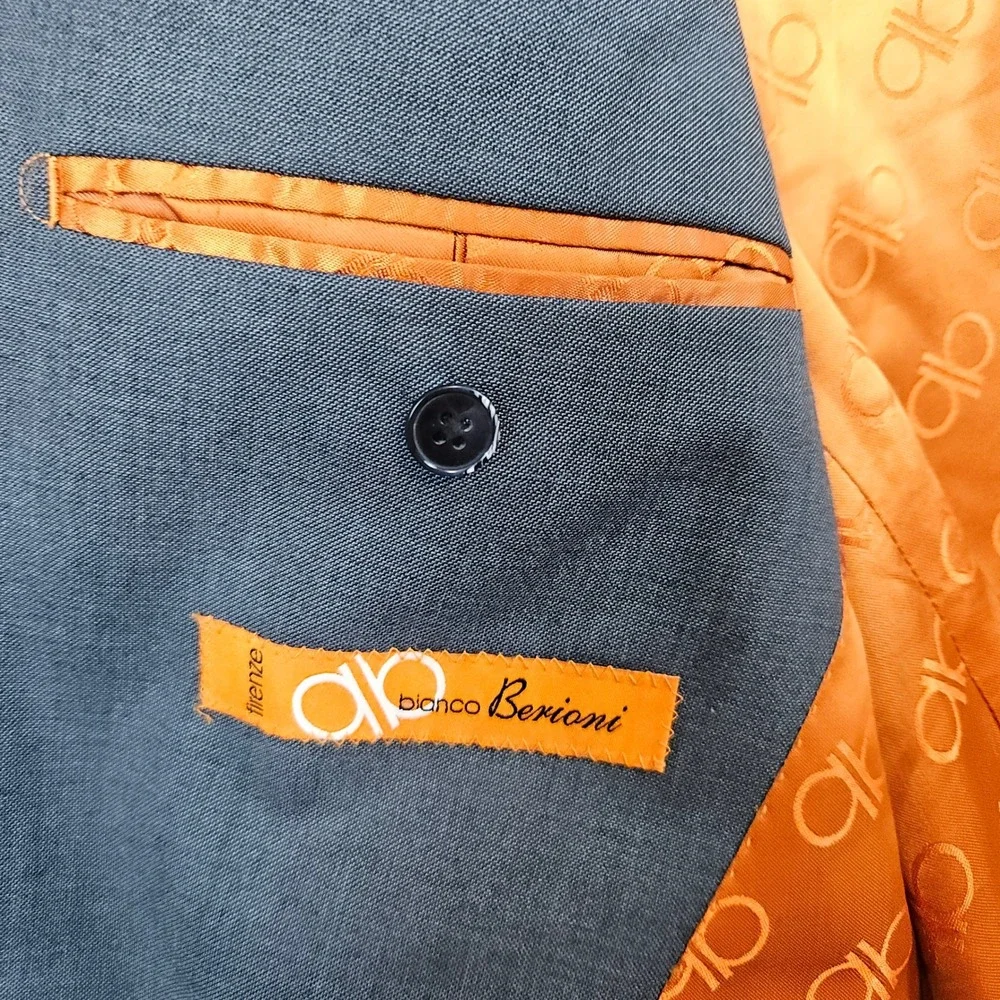 Bianco Berioni Vitale Barberis Canonico Blue/Gry 2-Pc Wool/Silk 44L 39x29.5 FLAW
